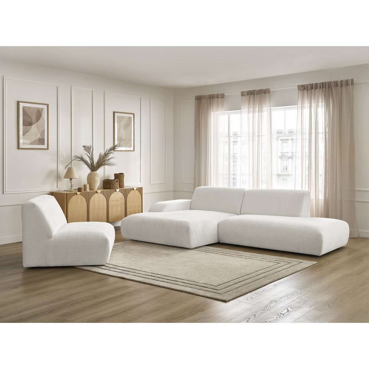 Canapé modulable 4 places en tissu texturé, SIRIUS blanc, BOBOCHIC