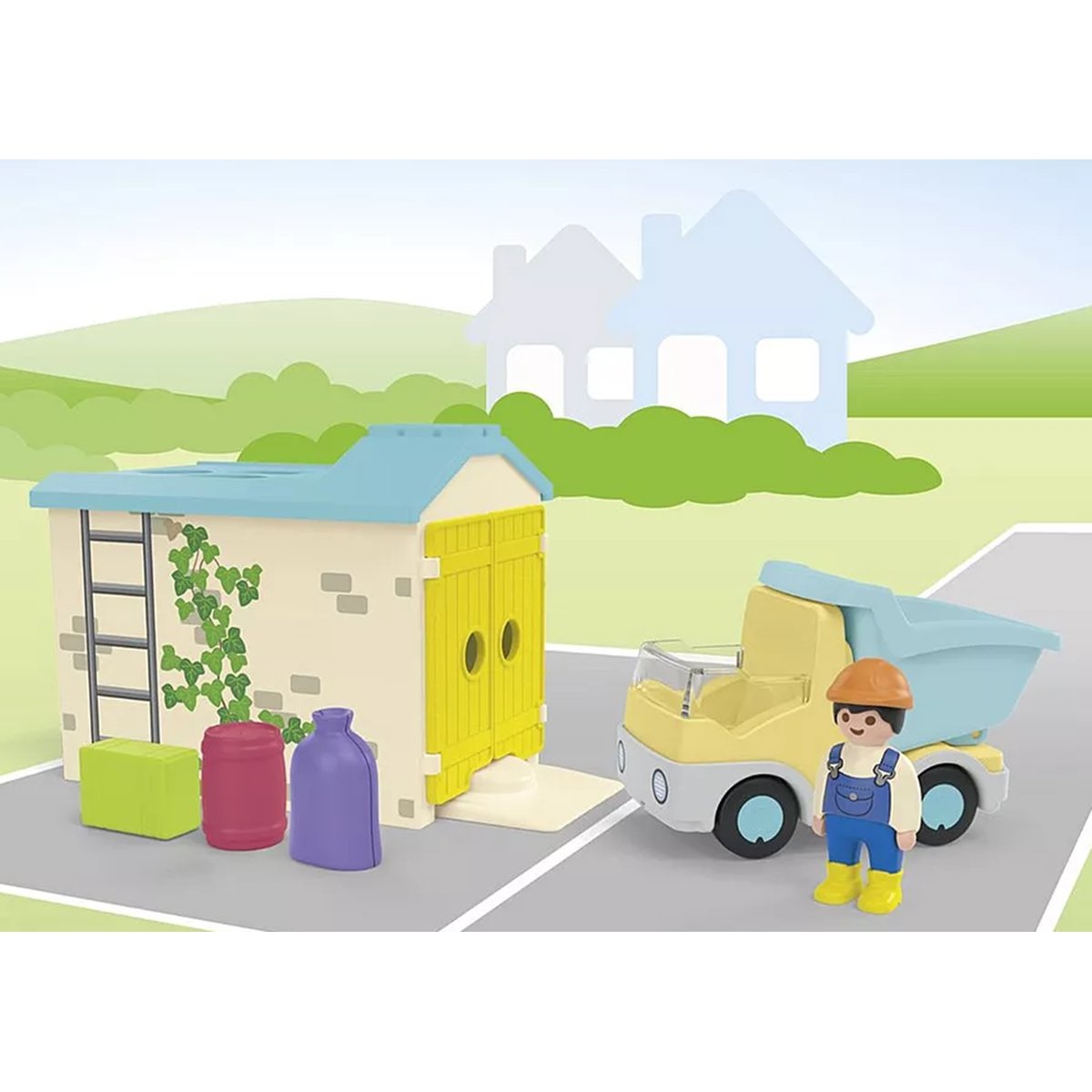 Junior Ouvrier avec camion et garage multicolore, PLAYMOBIL