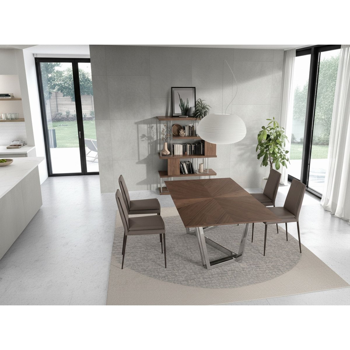 Table à manger baril ovale noyer et acier chromé noyer | acier chromé, ANGEL CERDA