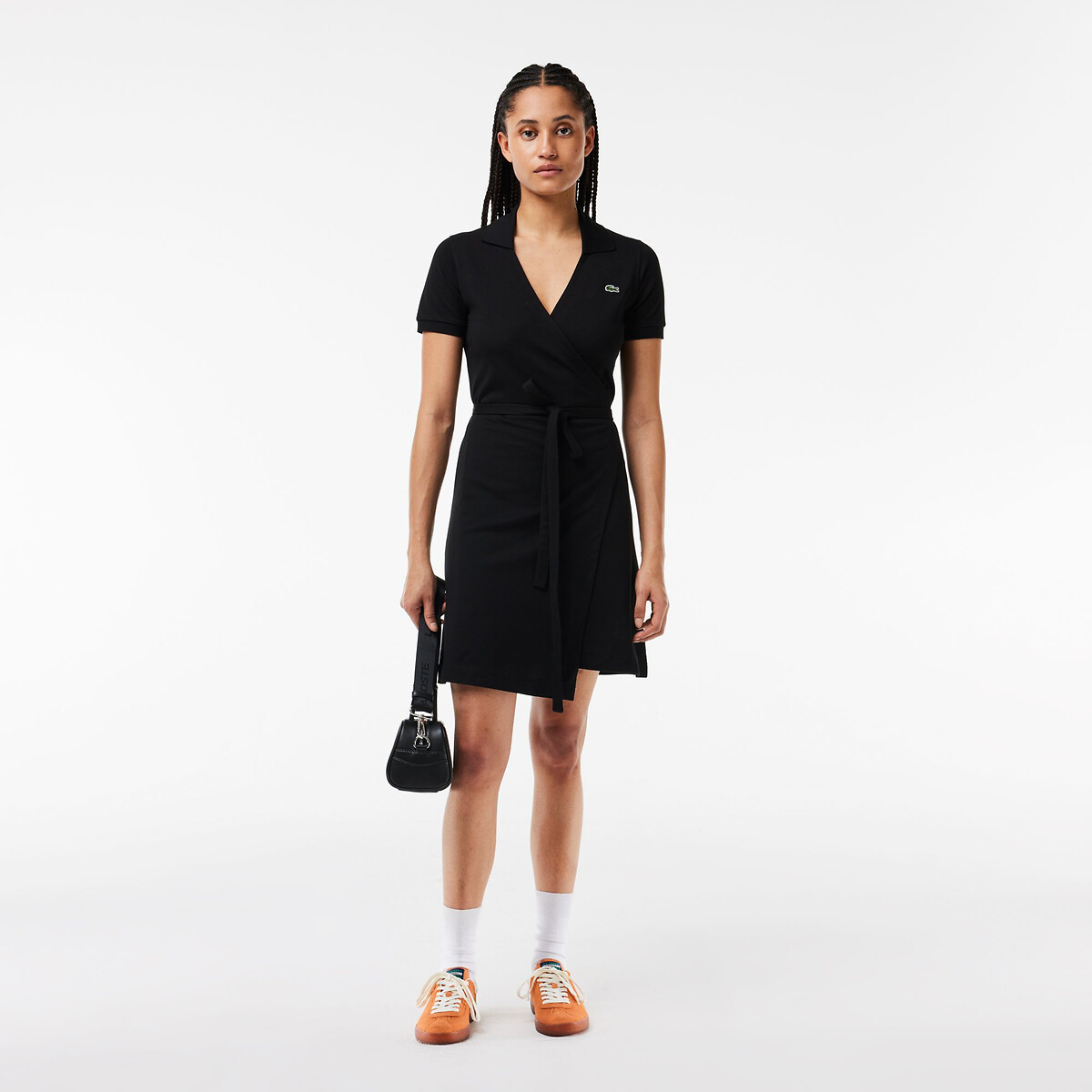Wrapover Polo Dress in Mini Cotton Pique black, LACOSTE