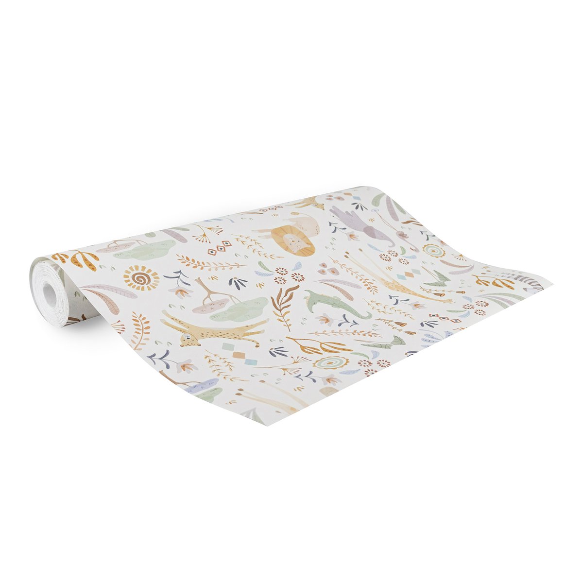 Papier peint fleuri pour enfant Petits animaux de la savanne multicolore, LITTLE DUTCH