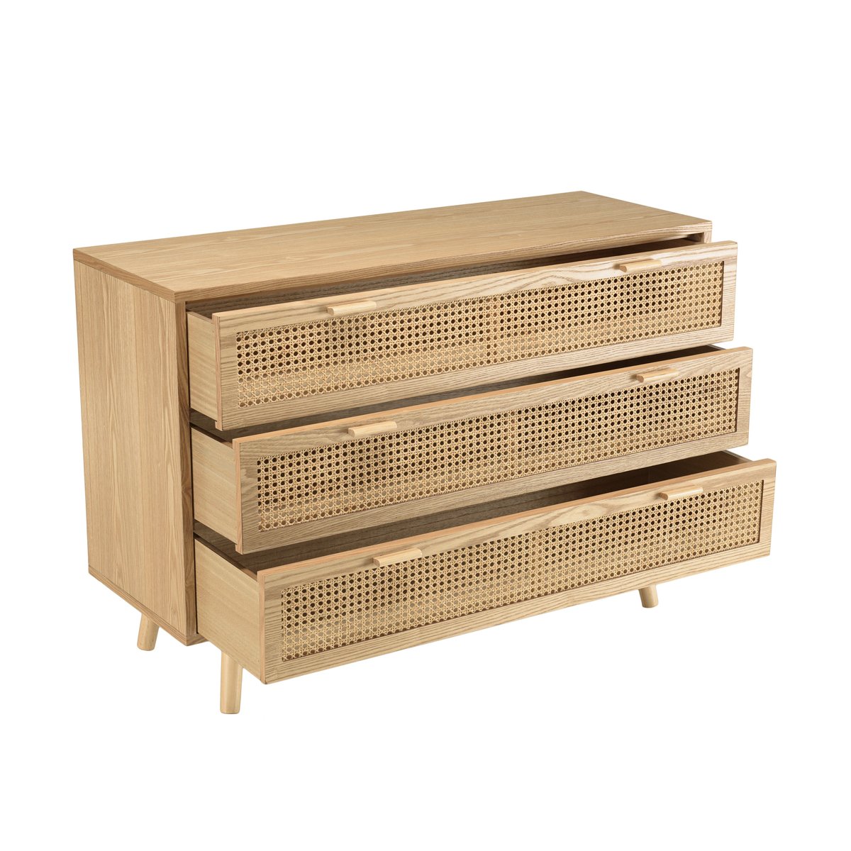 Commode 3 tiroirs bois clair et cannage ALGA bois naturel, PIER IMPORT