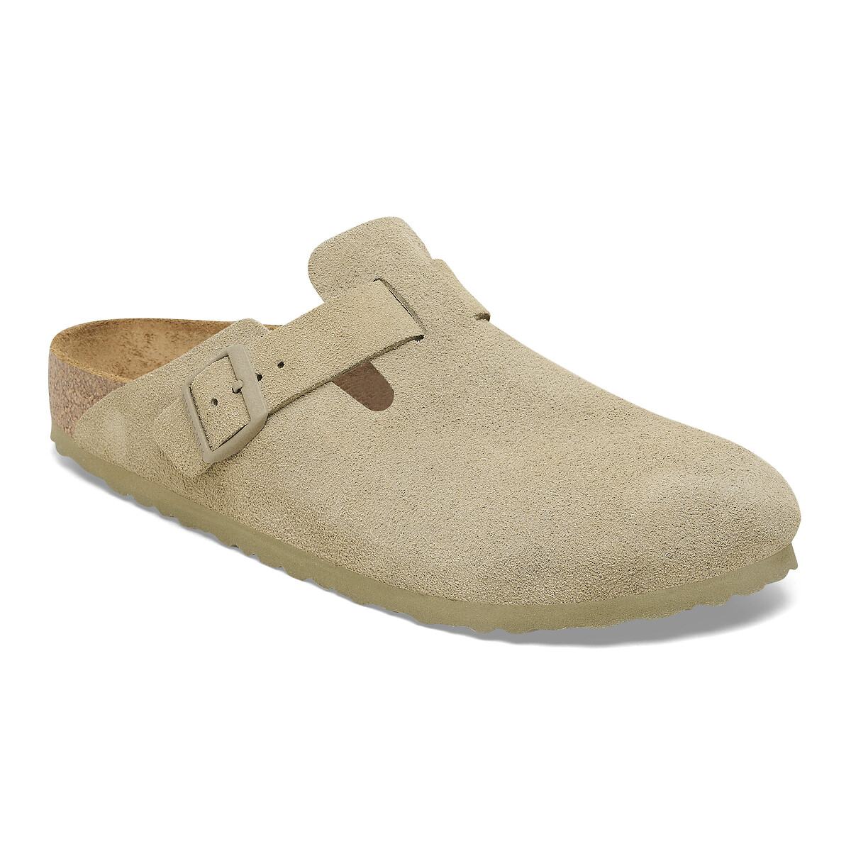 Sabots en cuir suedé Boston kaki, BIRKENSTOCK