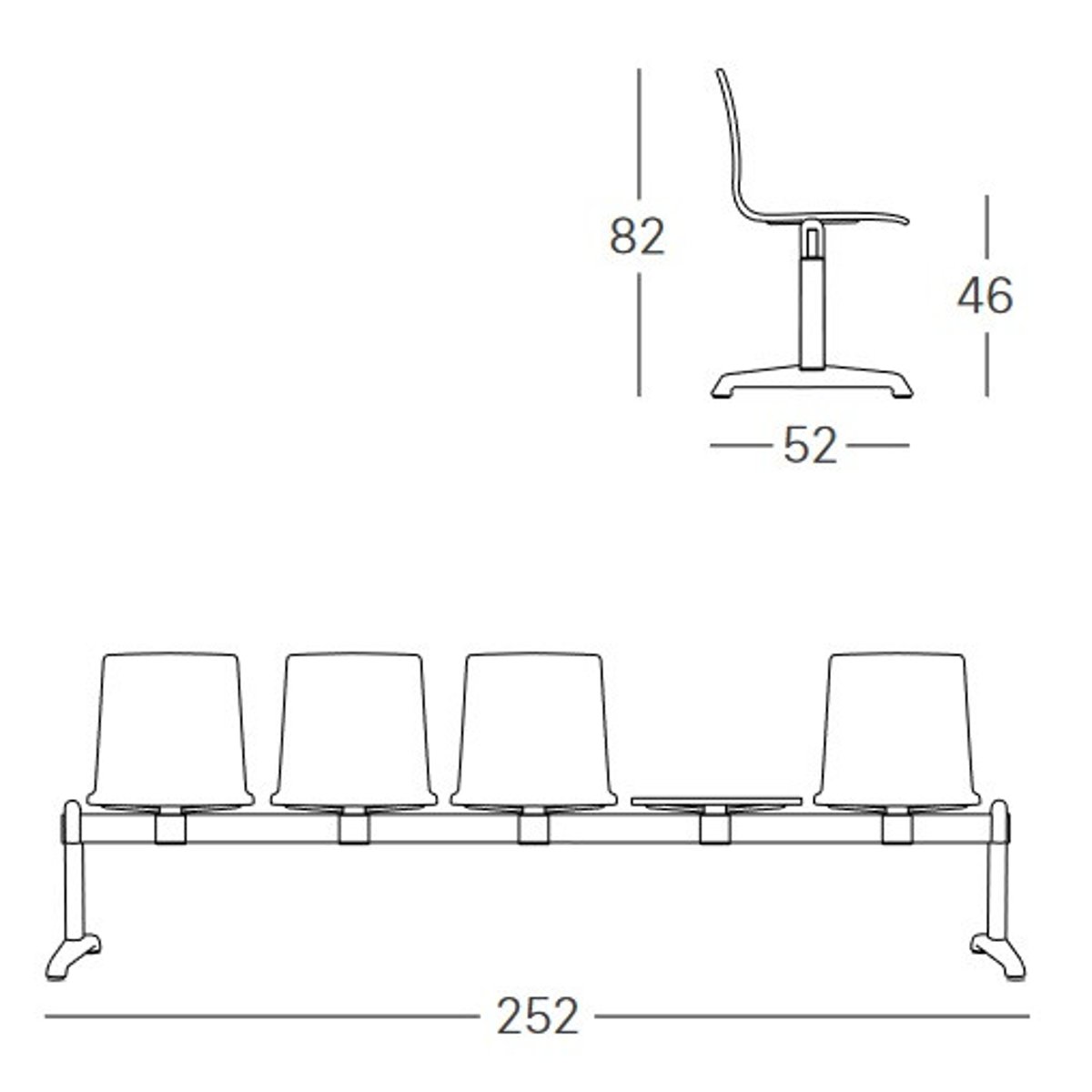 Chaise design, BENCH ALICE gris clair, SCAB DESIGN