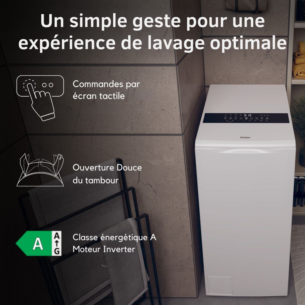 Lave linge top HW85-BPD13386U-S couleur unique, HAIER