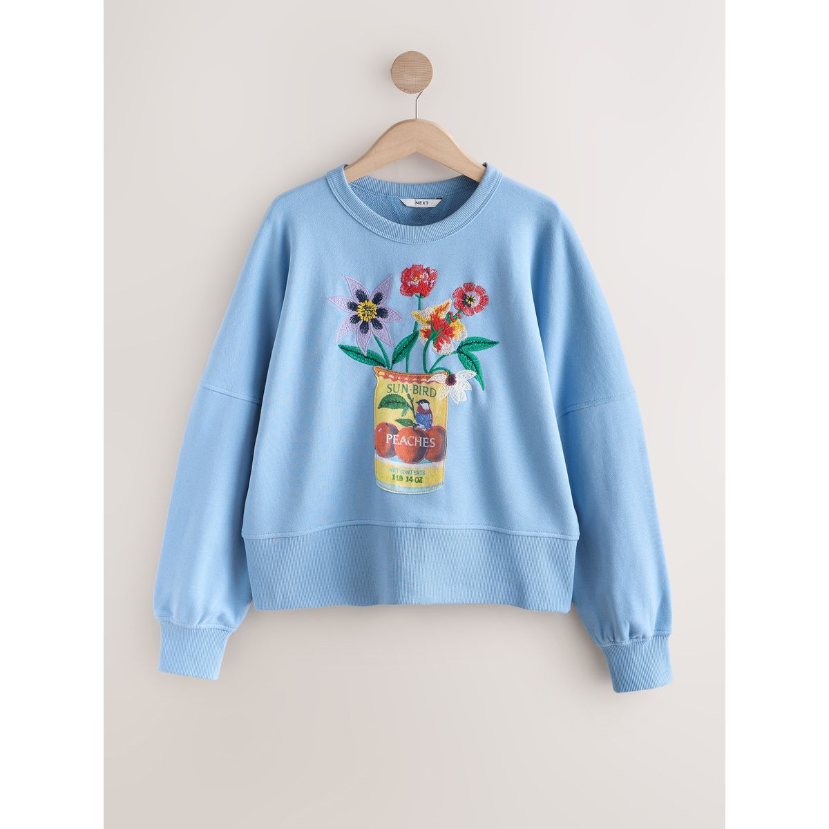 Sweat motif de fleurs en conserve brodées bleu pâle, NEXT