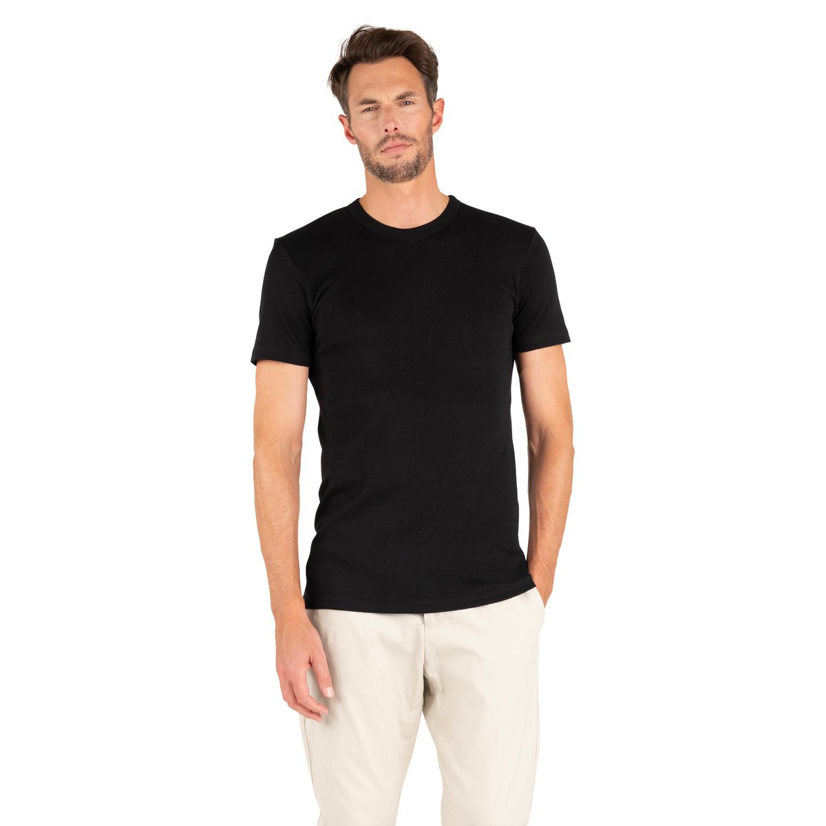 Tee-shirt col rond manches courtes Ligne Chaude Interlock noir, EMINENCE