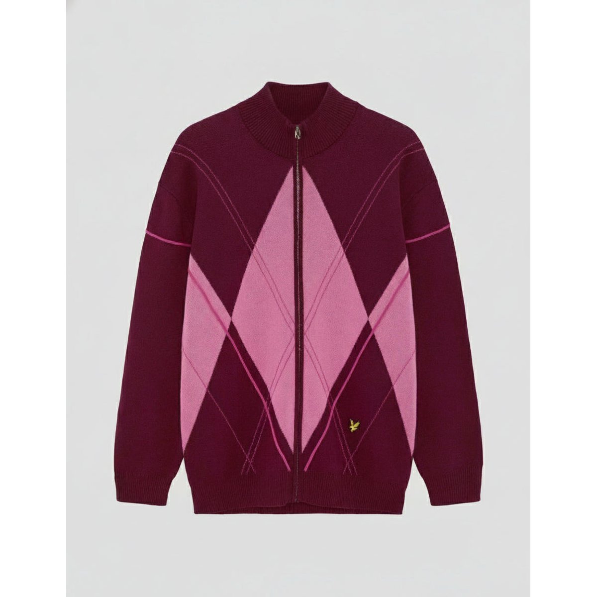 Veste à losanges en maille de survêtement rouge bordeaux audacieux, LYLE & SCOTT