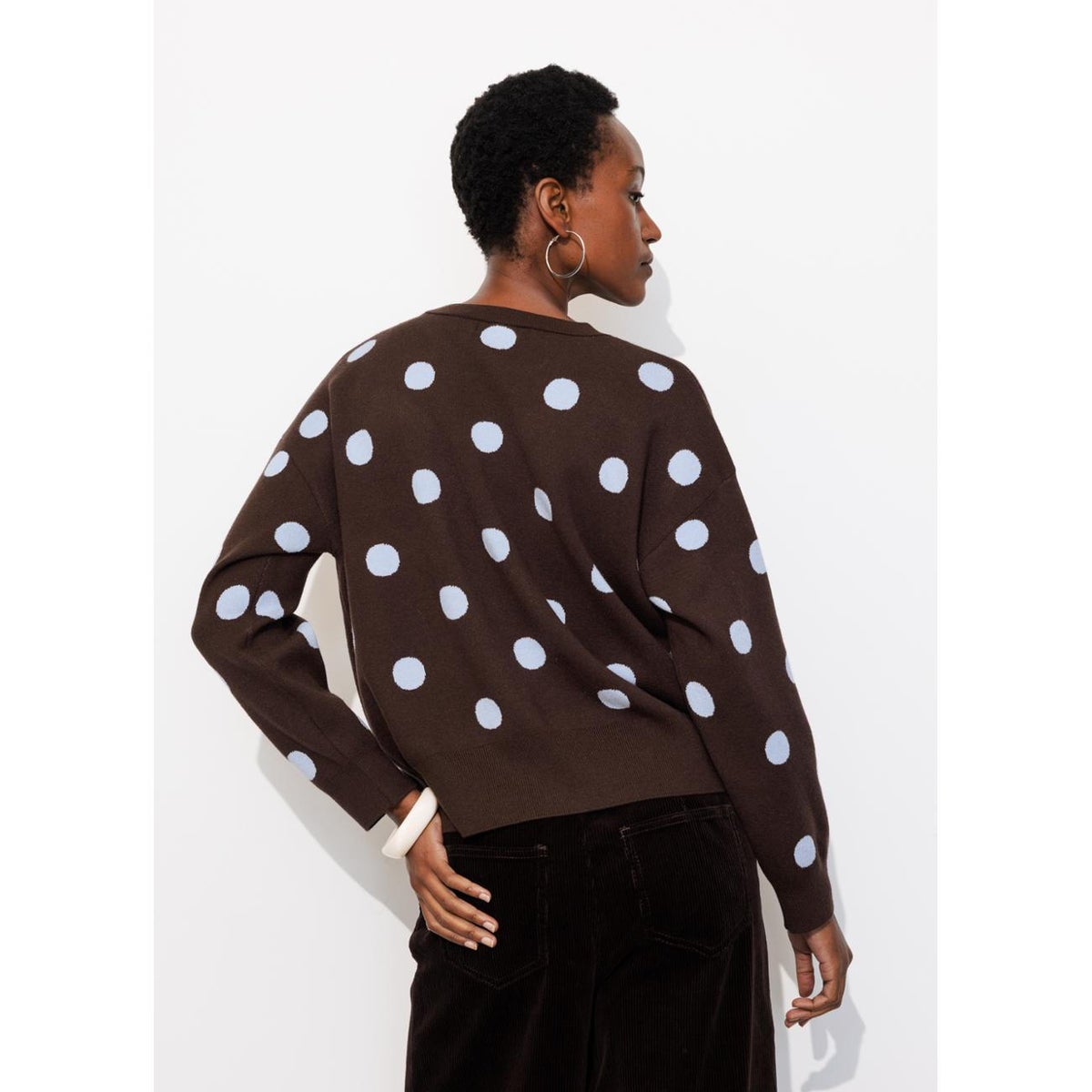 Pull à pois en maille compacte marron foncé, PROMOD