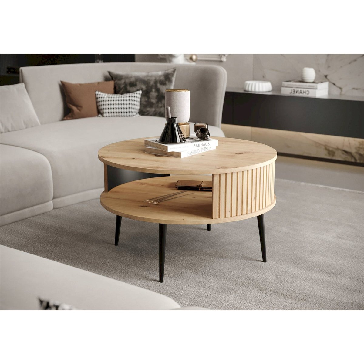 Table basse ronde collection PIVIANO noir mat, RECOLLECTION