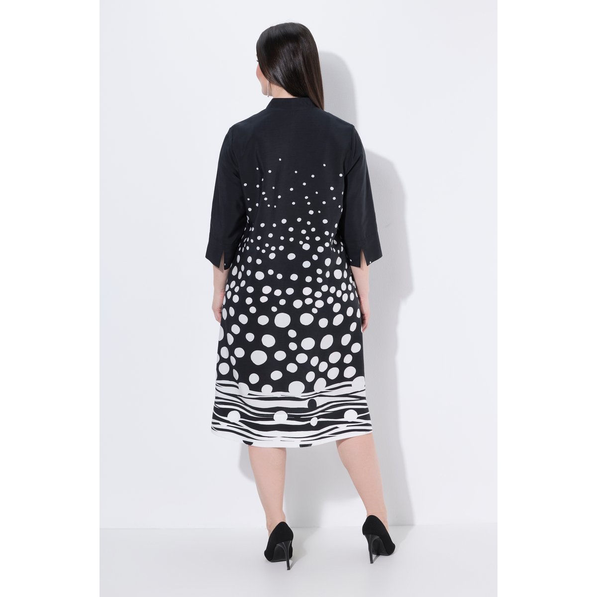Robe midi en lyocell à pois, coupe évasée noir, ULLA POPKEN