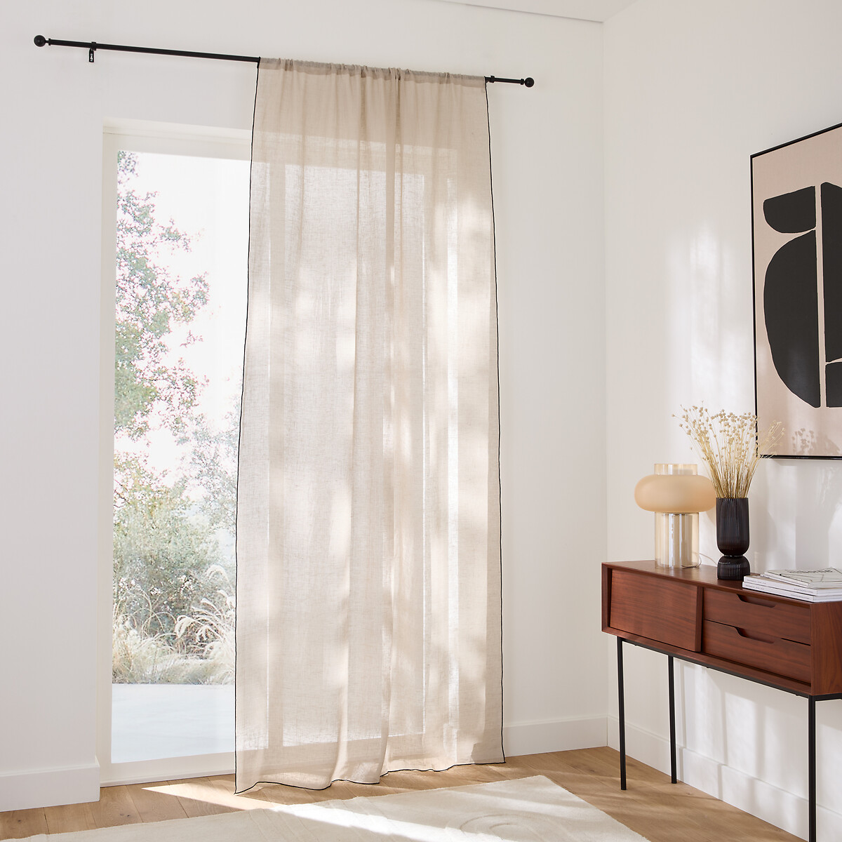 Onega Linen Voile Panel with Black Taped Edging natural, LA REDOUTE INTERIEURS