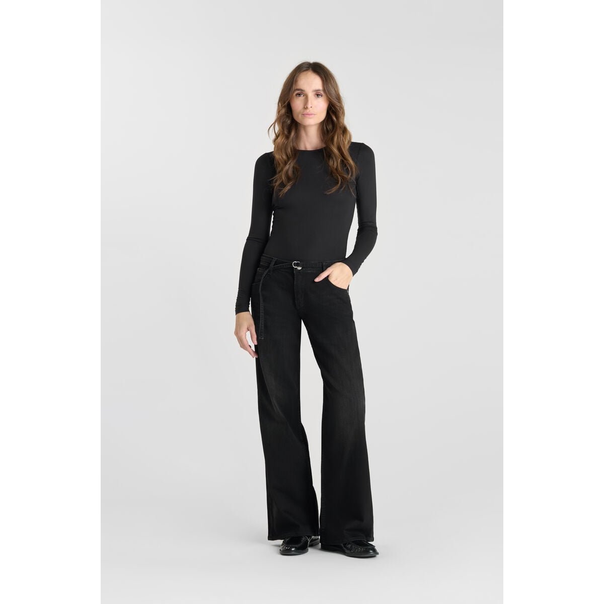 Jeans flare wide leg , longueur 34 black / black, LE TEMPS DES CERISES