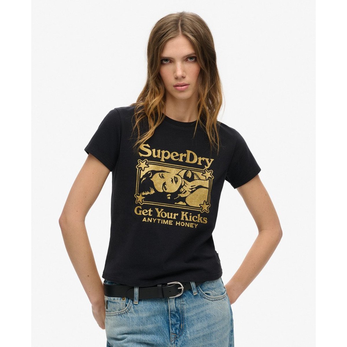 T-shirt ultra-ajusté Pop Archive noir/doré, SUPERDRY