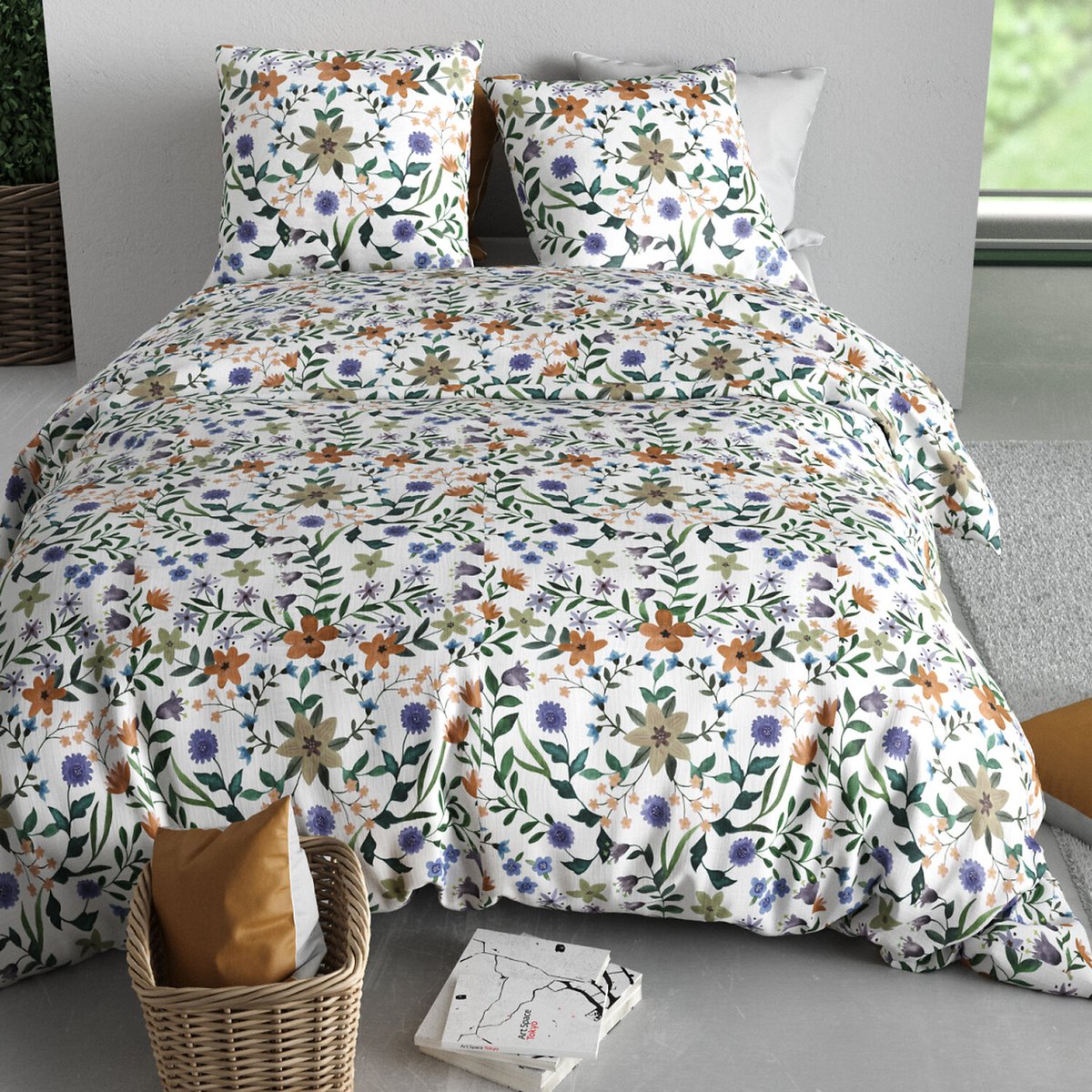 Paure coton imprimée couette et 2 taies, VEITCHS vert, ATELIER DU COTON