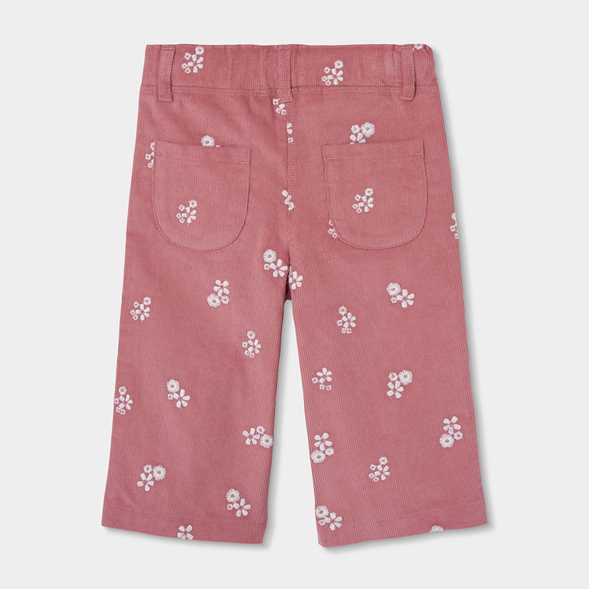 Pantalon fille velours côtelé fin imprimé fleurs rose, BOBOLI