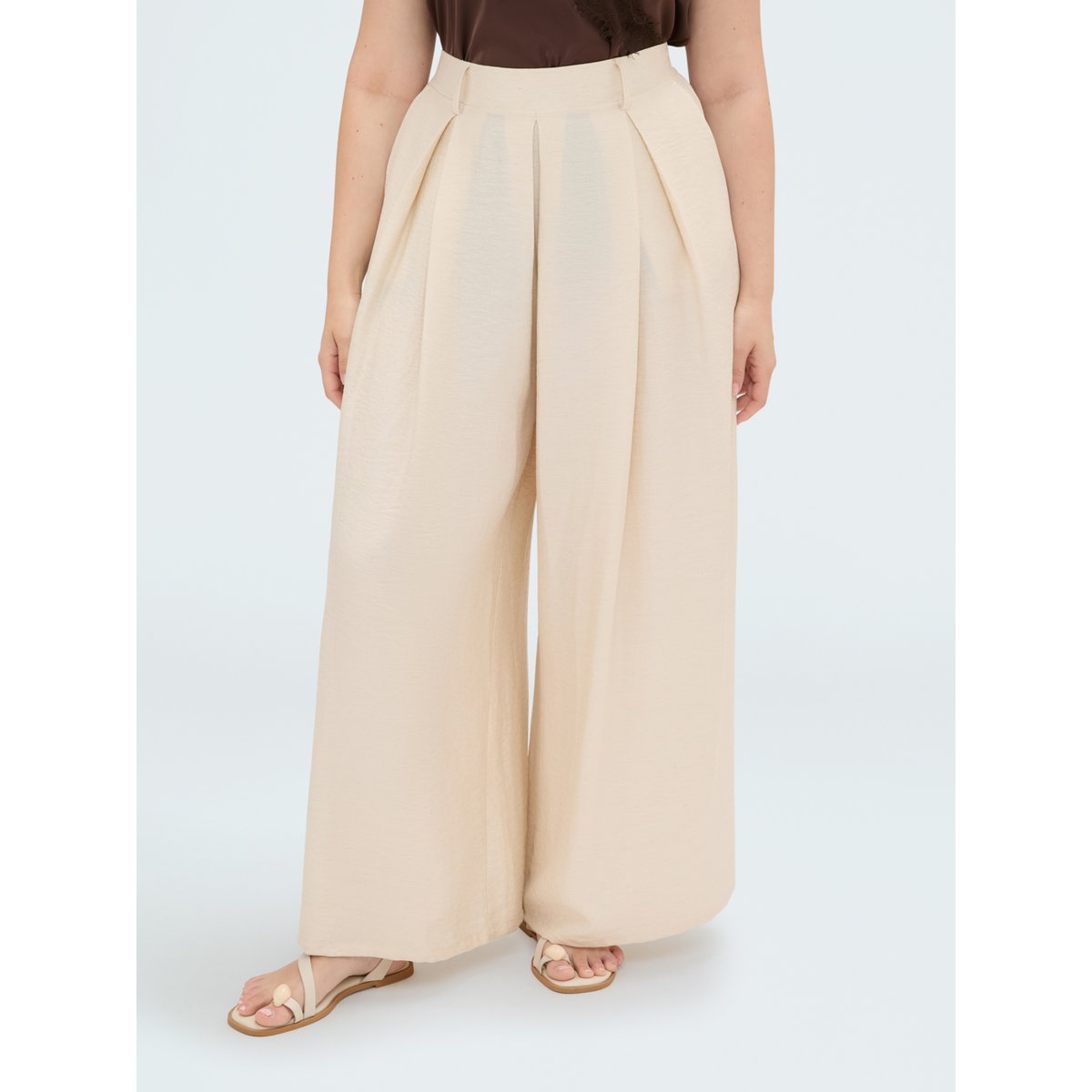 Pantalon palazzo à pinces beige, FIORELLA RUBINO