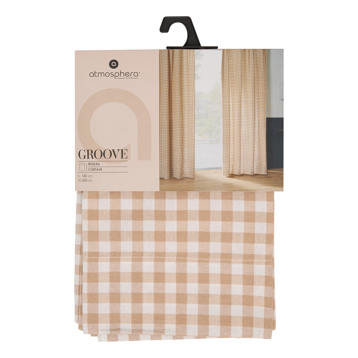 Rideau motif vichy en coton GROOVE beige lin, ATMOSPHERA
