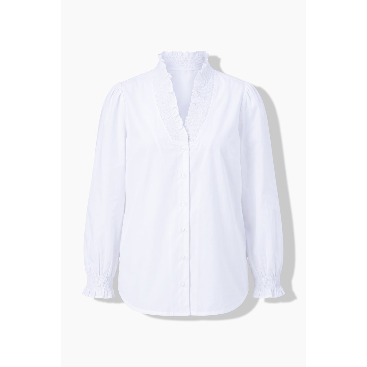 Chemisier avec ruché, détails smockés blanc neige, ULLA POPKEN