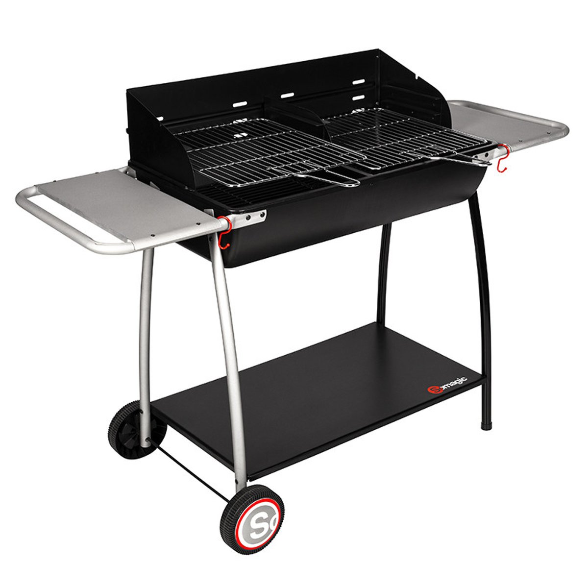 Barbecue double foyer sur chariot noir, SOMAGIC