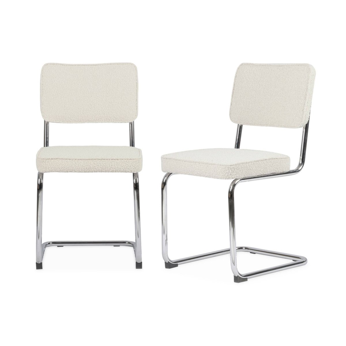 Chaise cantilever acier et bouclette texturée (lot de 2) MAJA blanc cassé, SWEEEK
