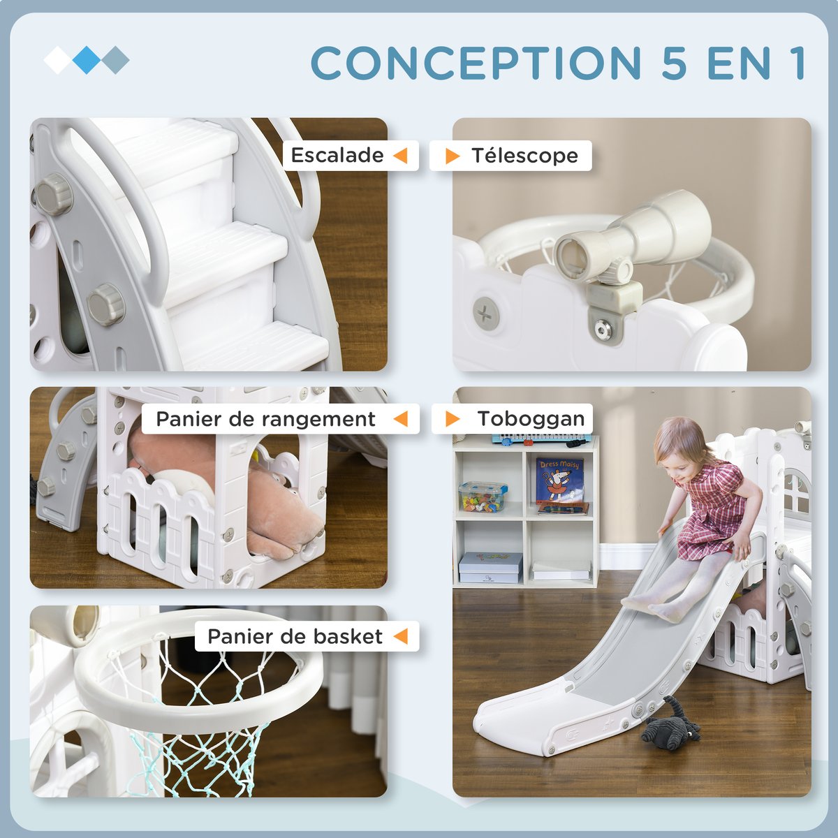 Toboggan pour enfants HDPE Gris blanc et gris, AIYAPLAY