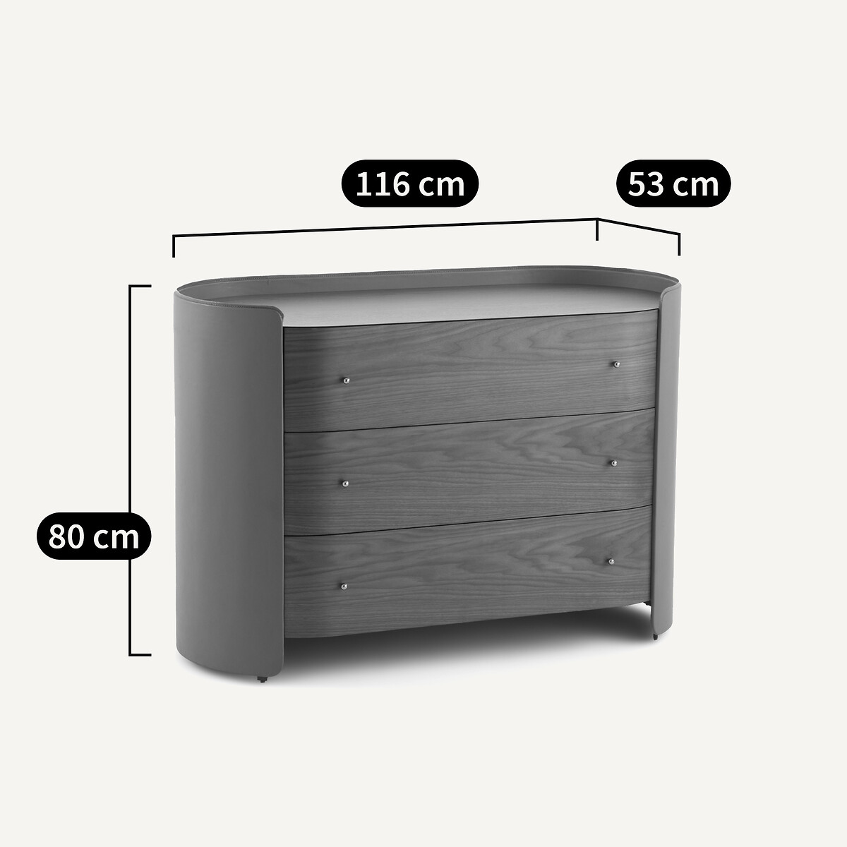 Commode 3 tiroirs plaqué noyer et cuir, Firmo noyer, AM.PM
