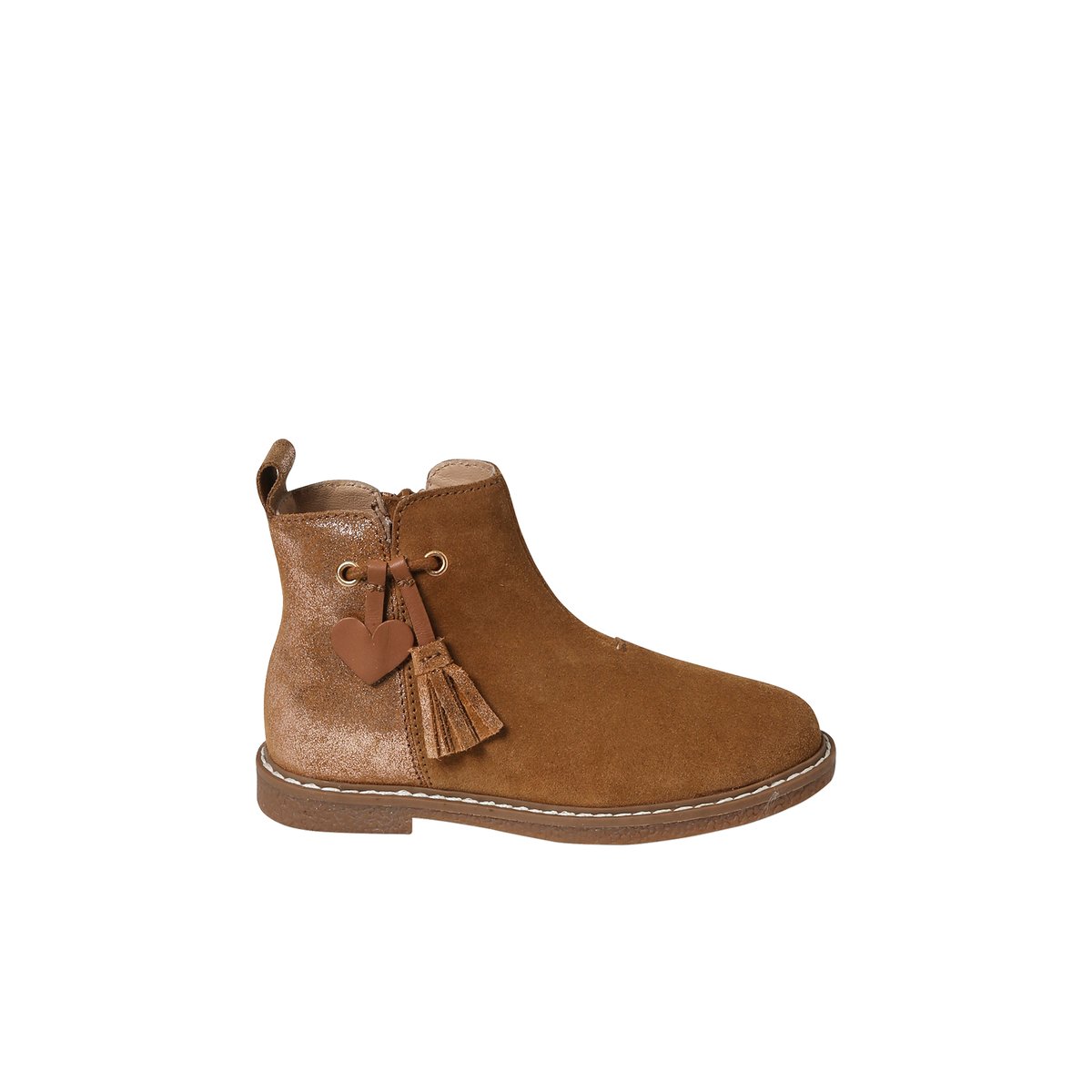 Boots cuir à pompon collection maternelle camel, VERTBAUDET