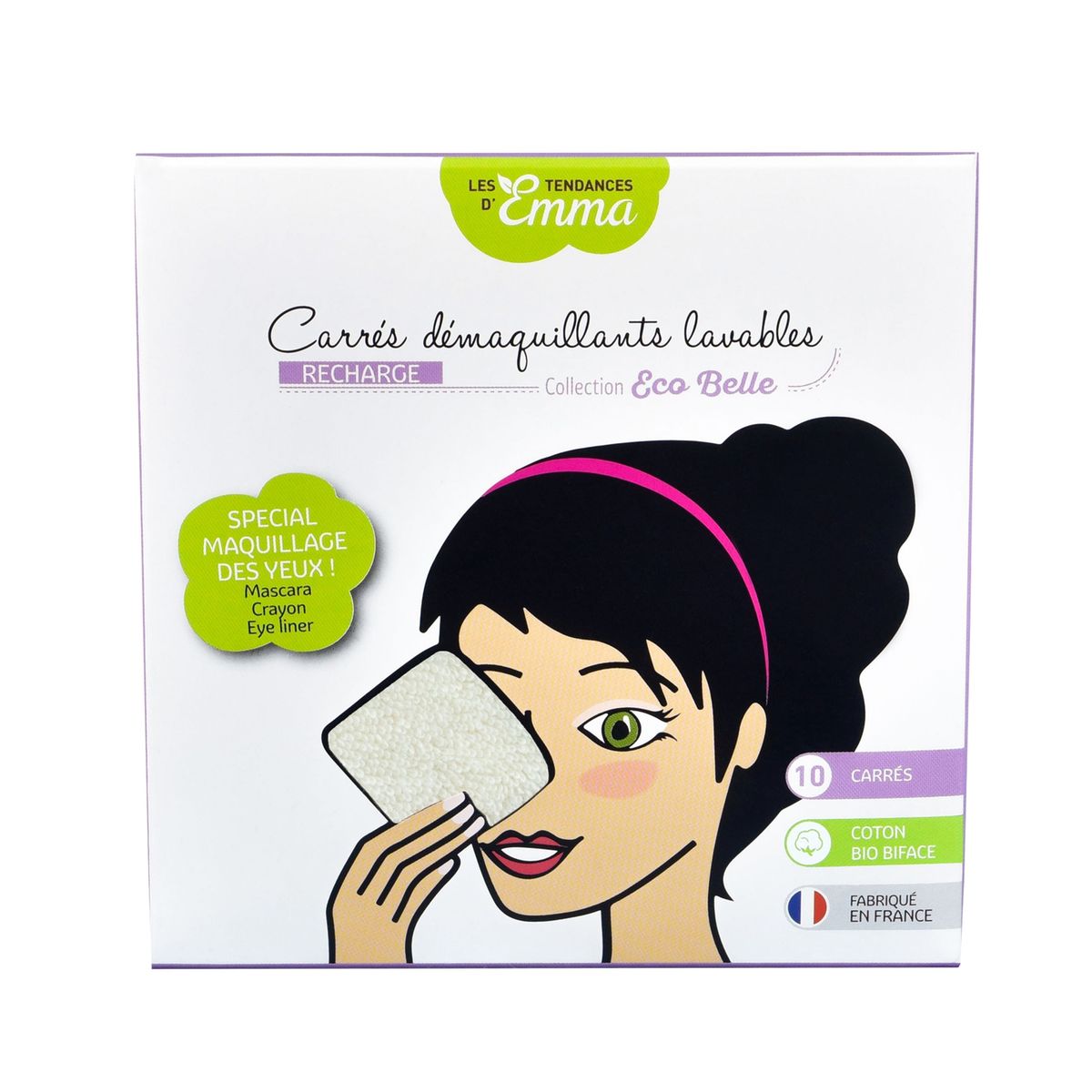 RECHARGE 10 carrés démaquillants lavables en Coton bio couleur unique, LES TENDANCES D EMMA