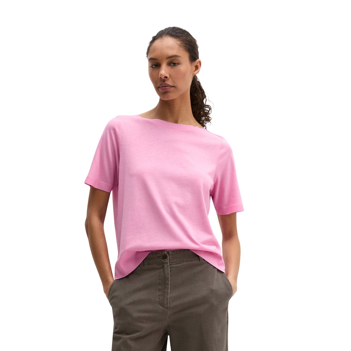 T-shirt de luxe régulier en mélange de TENCEL™ Lyocell et de coton rose pale, MARC O'POLO