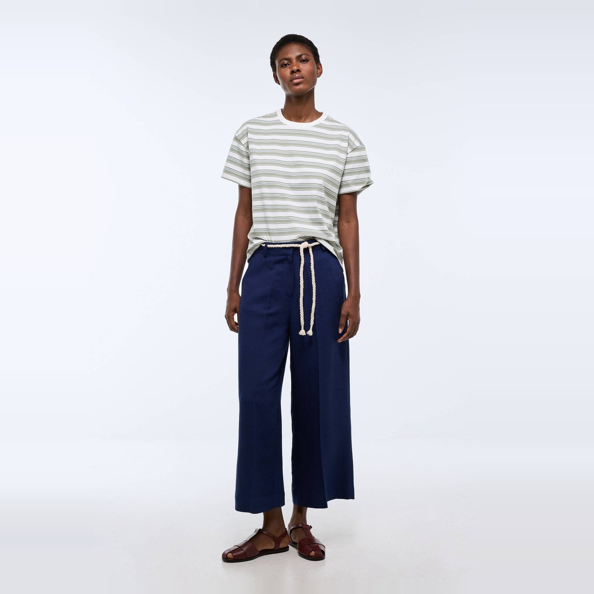 Pantalon large uni contenant du lin penombre, MONOPRIX