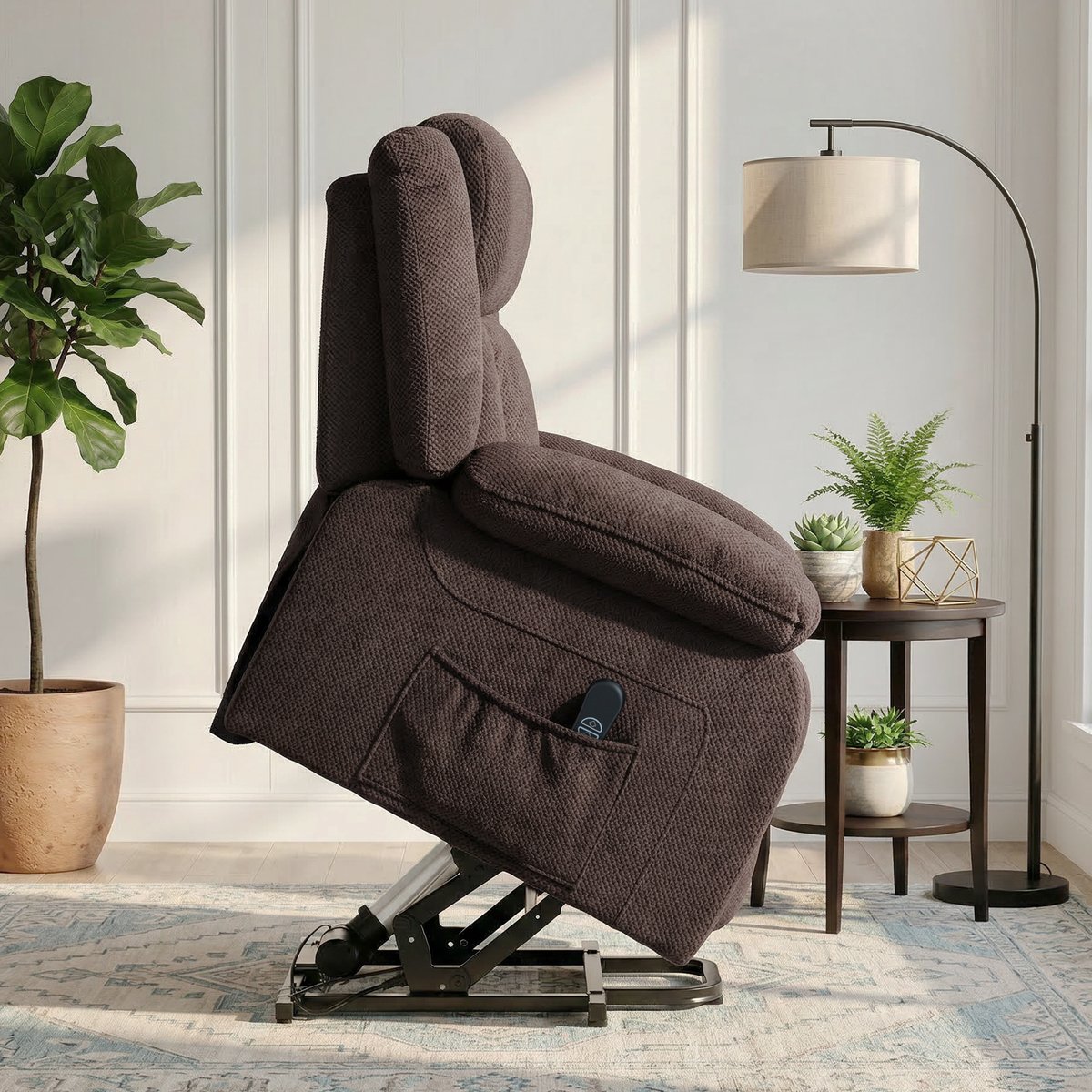 Fauteuil releveur multifonctionnel Velours marron, HOMCOM