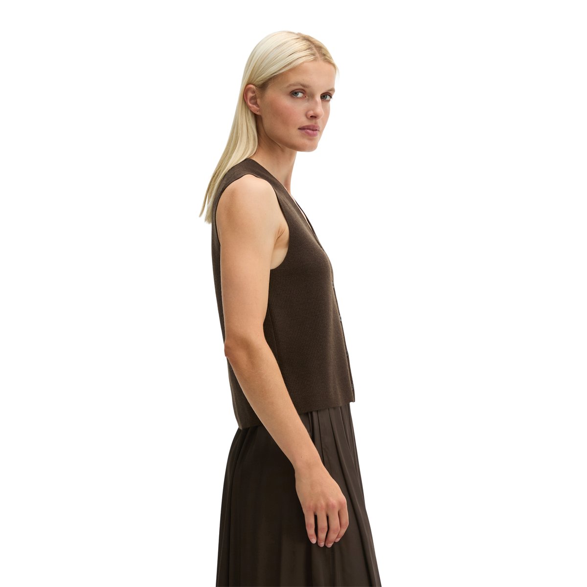 Cardigan sans manches, coupe classique en mélange de laine vierge douce marron, MARC O'POLO
