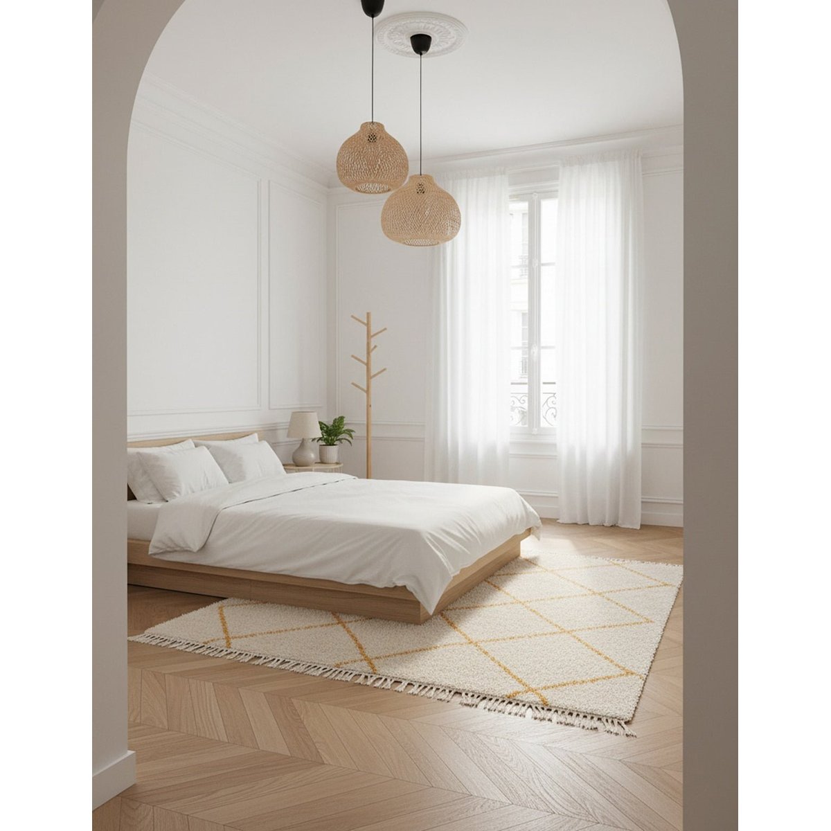 Tapis épais à franges doux et raffiné NILE beige sable, AFK LIVING