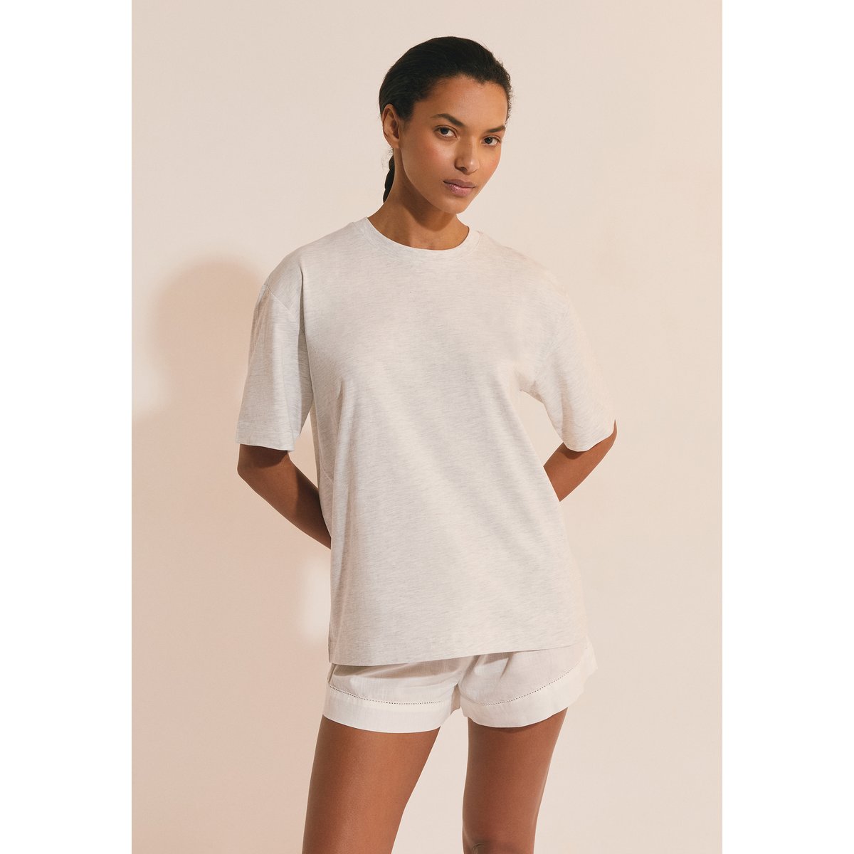 T-shirt de pyjama manches courtes en coton JOANNE gris clair, ETAM