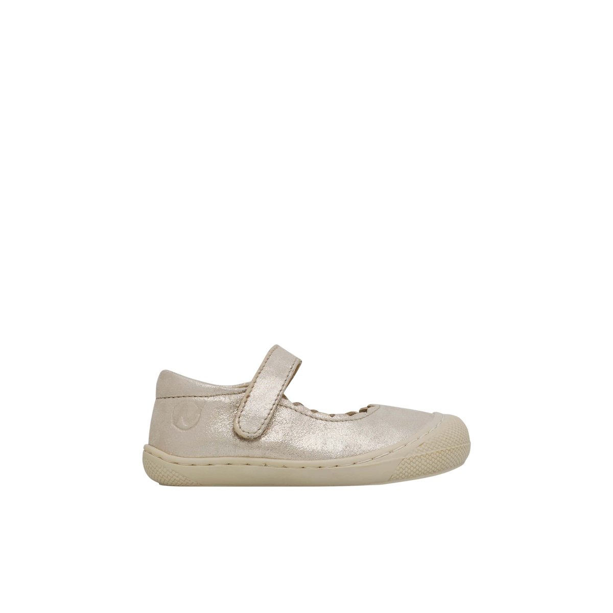Ballerines premiers pas en cuir laminé avec sangle DORSIA platine, NATURINO