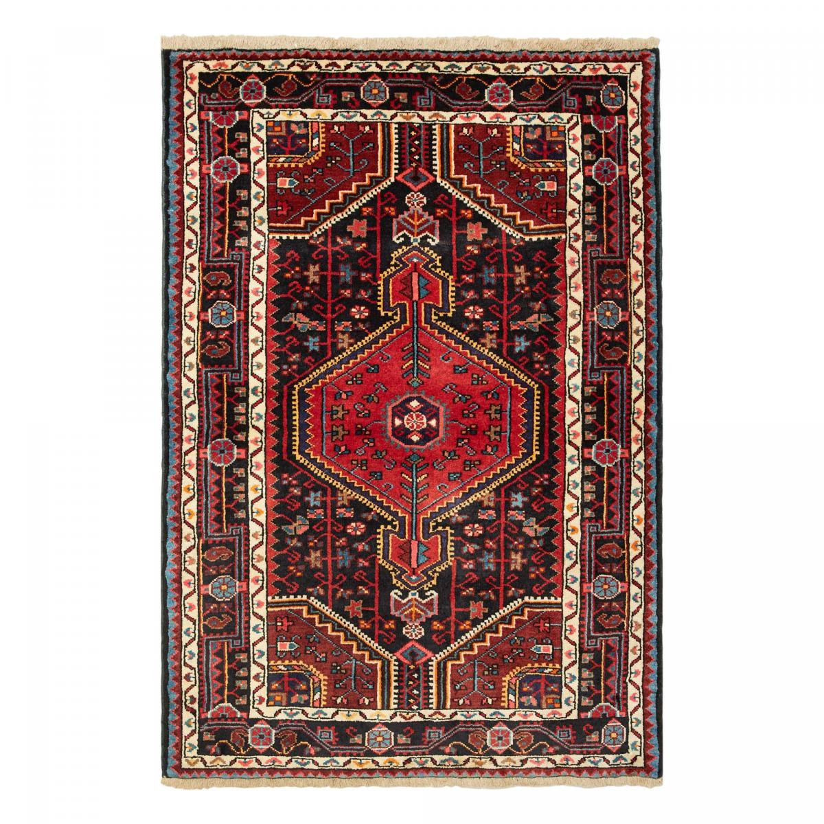 Tapis d'orient au motif oriental, noué main, HAMADAN 35 rouge, crème, noir, UN AMOUR DE TAPIS