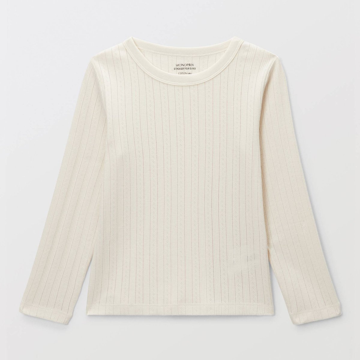 T-shirt uni en pointelle naturel, MONOPRIX