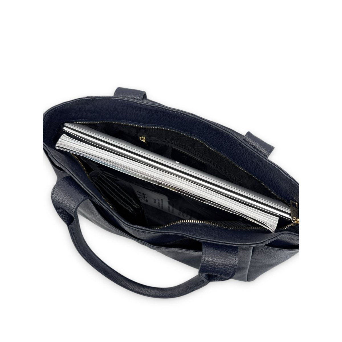 Sac cabas multipoches en cuir grainé MARCIE bleu foncé, OH MY BAG