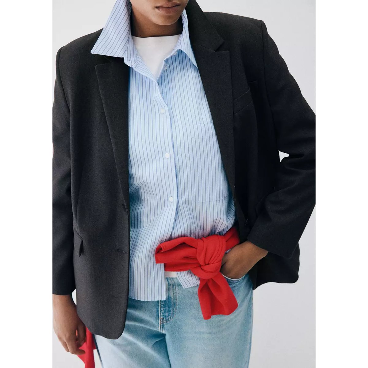 Blazer costume droit gris, MANGO