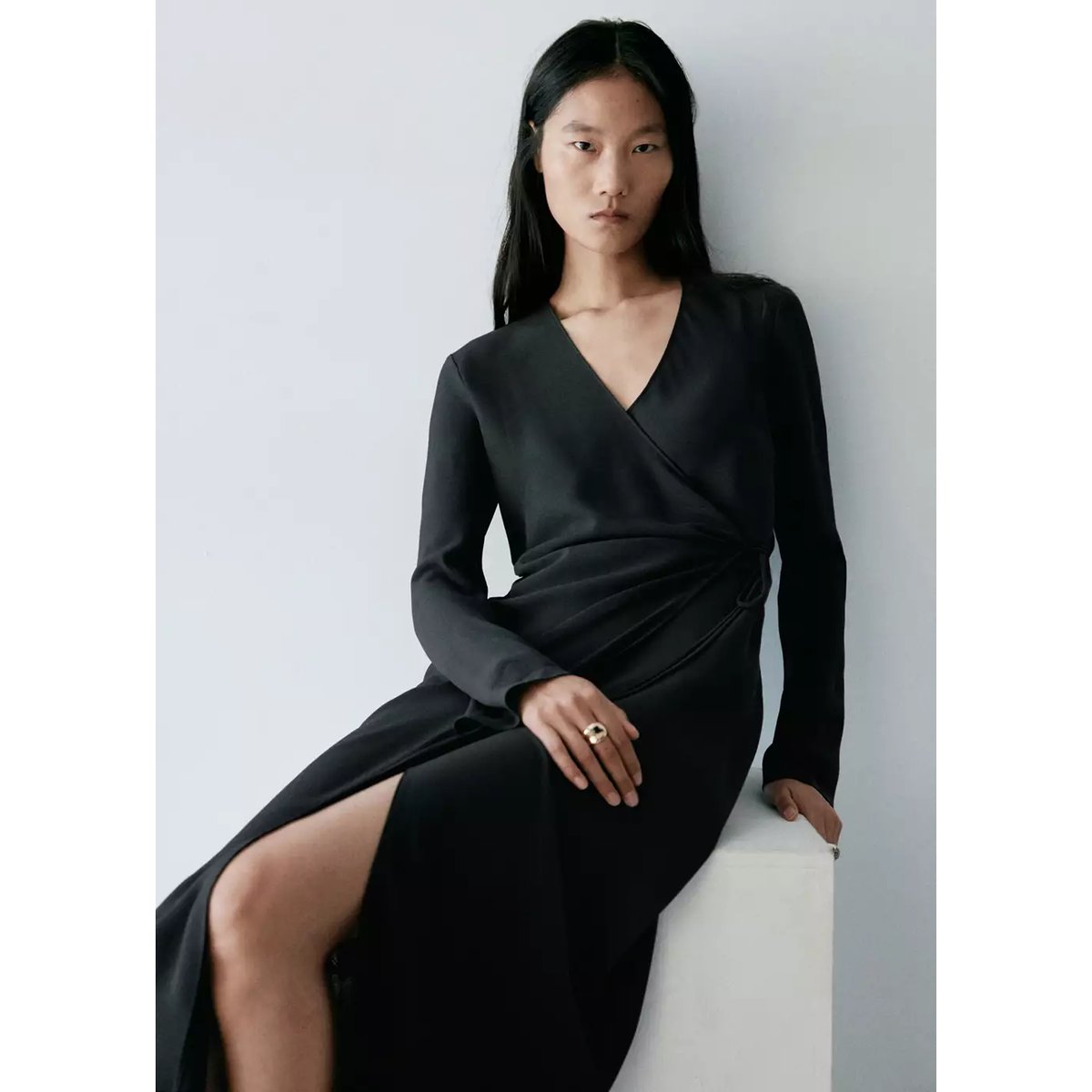 Robe cache-cœur nœud noir, MANGO