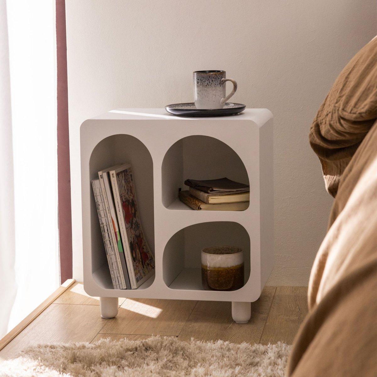 Table de chevet 3 niches en bois- RICHIE blanc, DRAWER