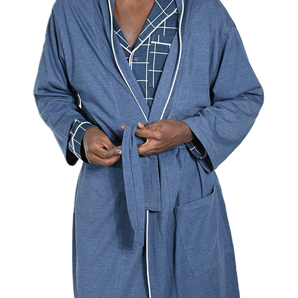 Robe de chambre chambray mixte SASHA bleu nuit, SENSEI MAISON