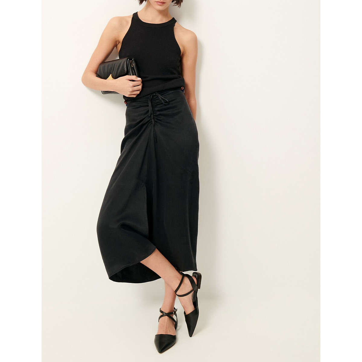 Jupe midi taille haute Syreeta noir, SESSUN