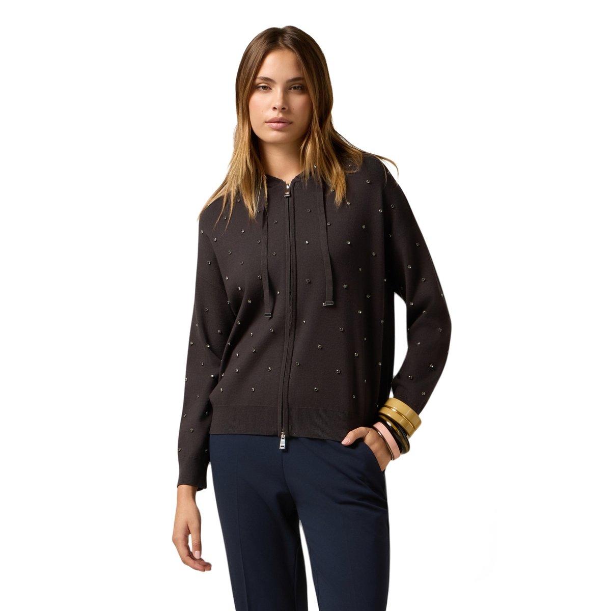 Cardigan à capuche et boutons bleu, OLTRE