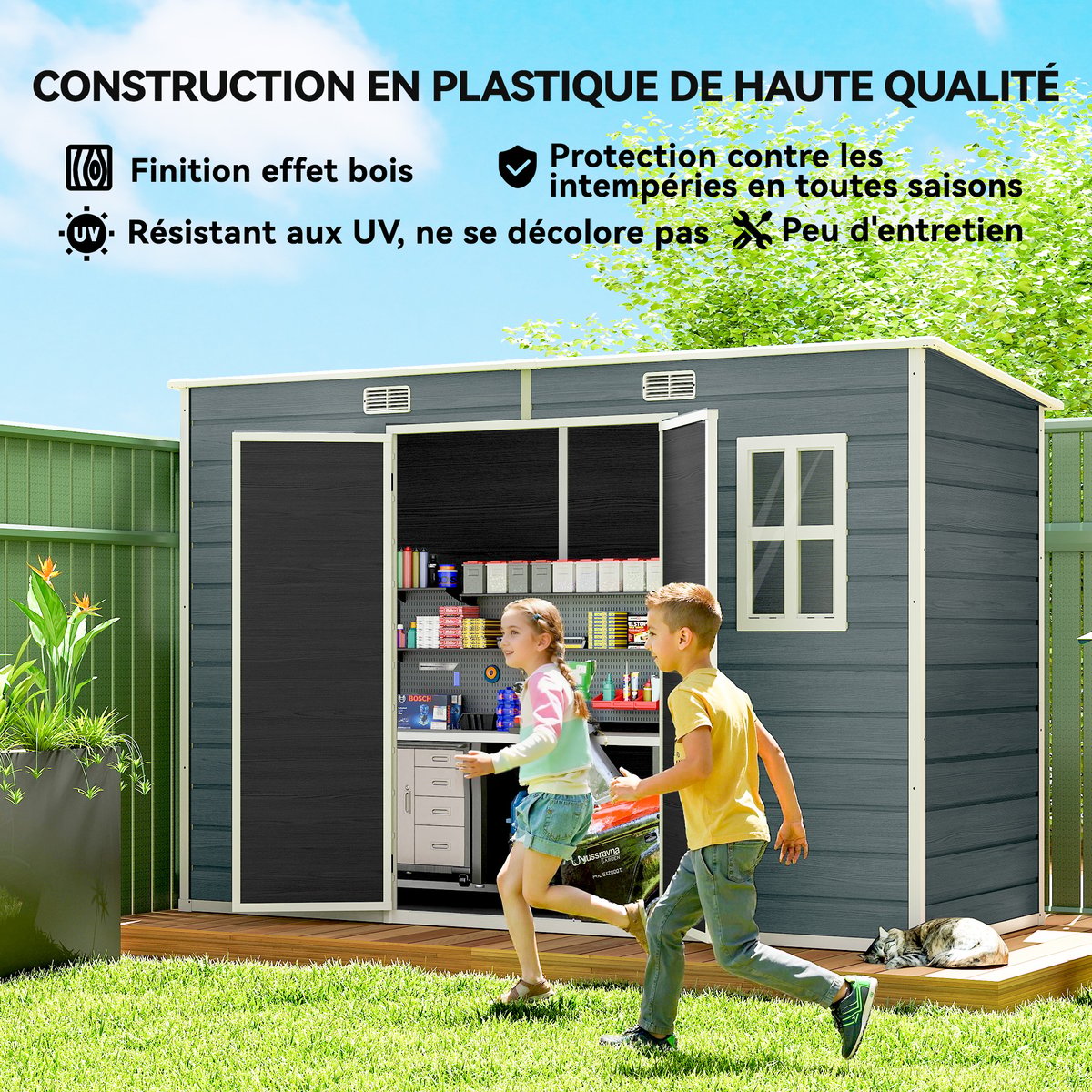 Abri de jardin PP Gris gris, OUTSUNNY