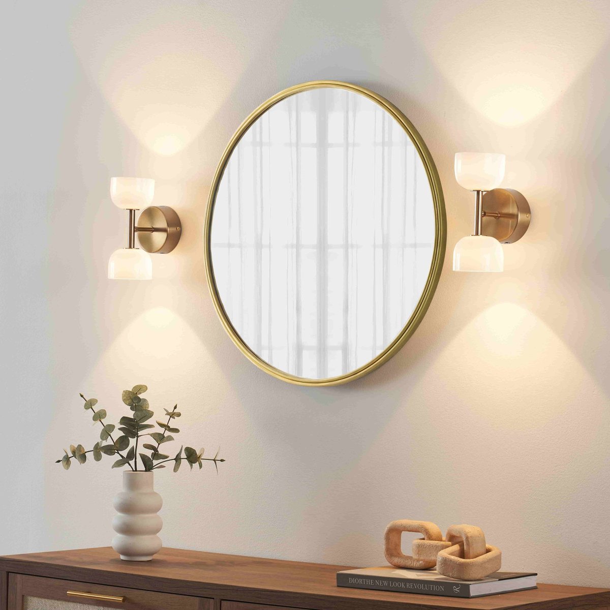 Applique double LED chic - NYSSÉA laiton et blanc, KOSILUM