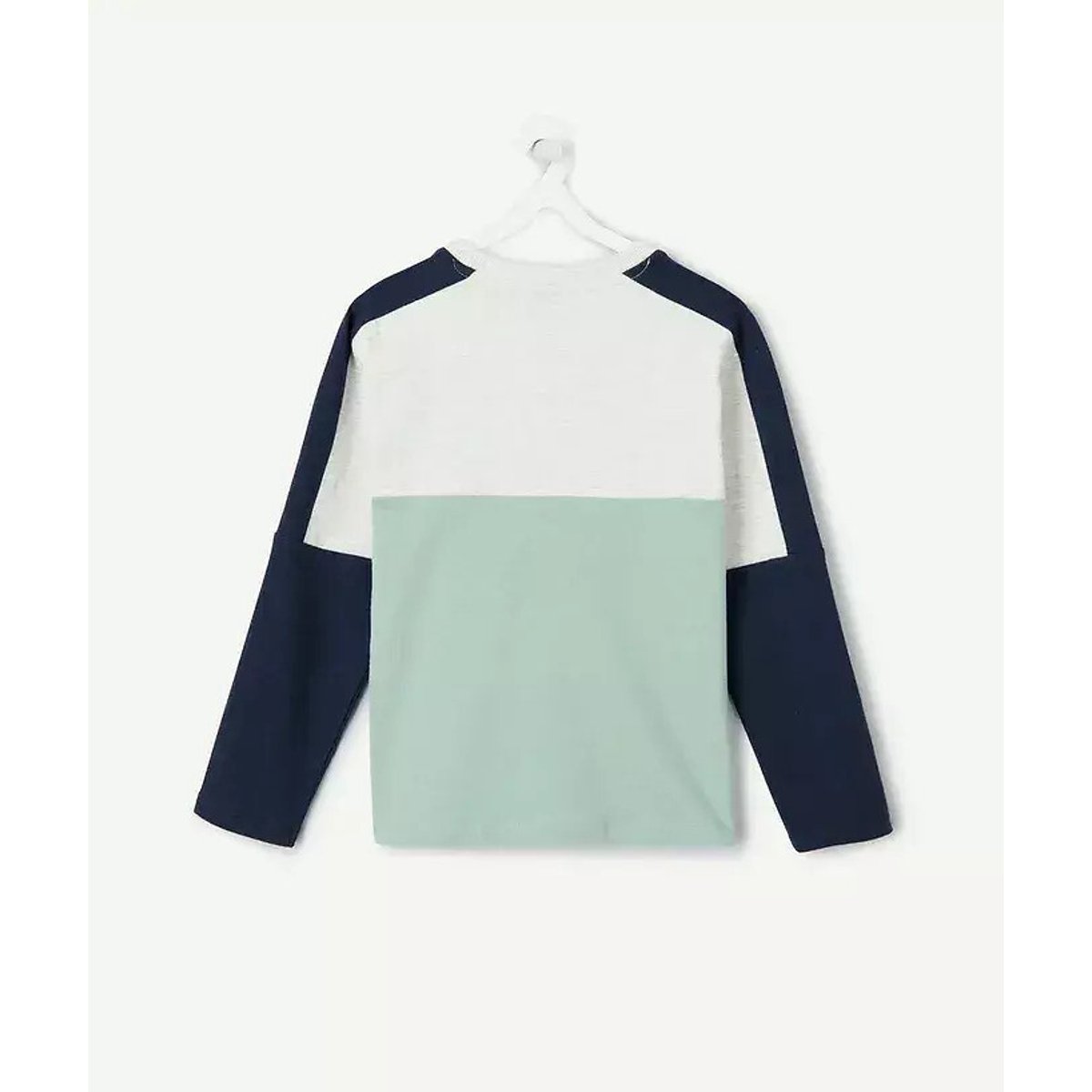 T-shirt manches longues color block bleu marine/écru/vert, TAPE A L'OEIL