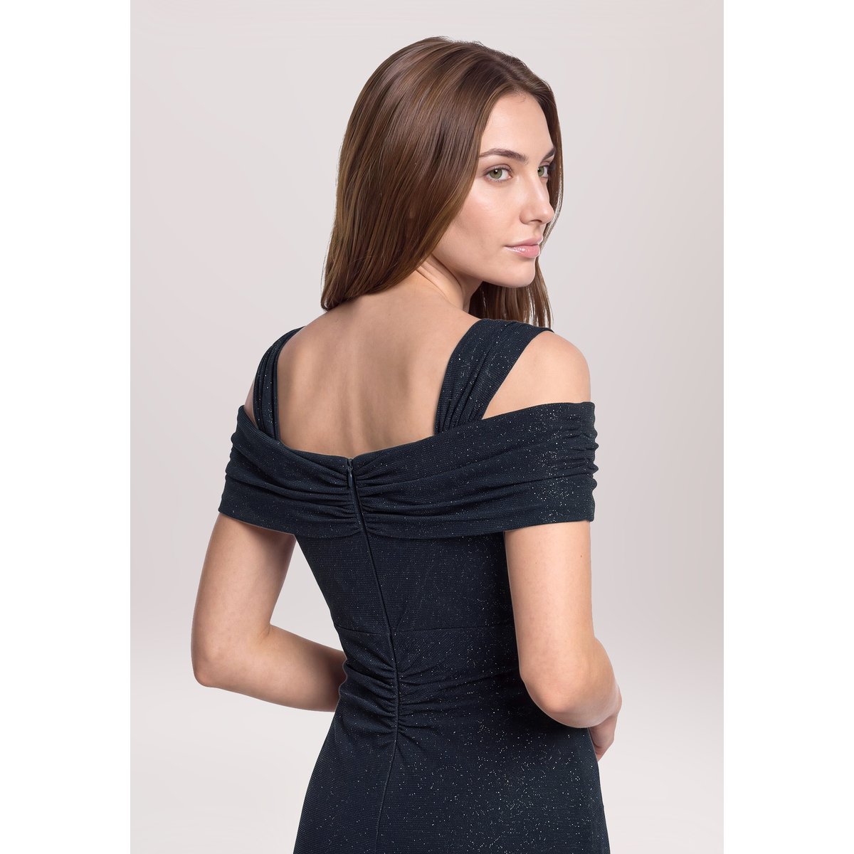 Robe de soirée au look scintillant bleu foncé/gris, VERA MONT