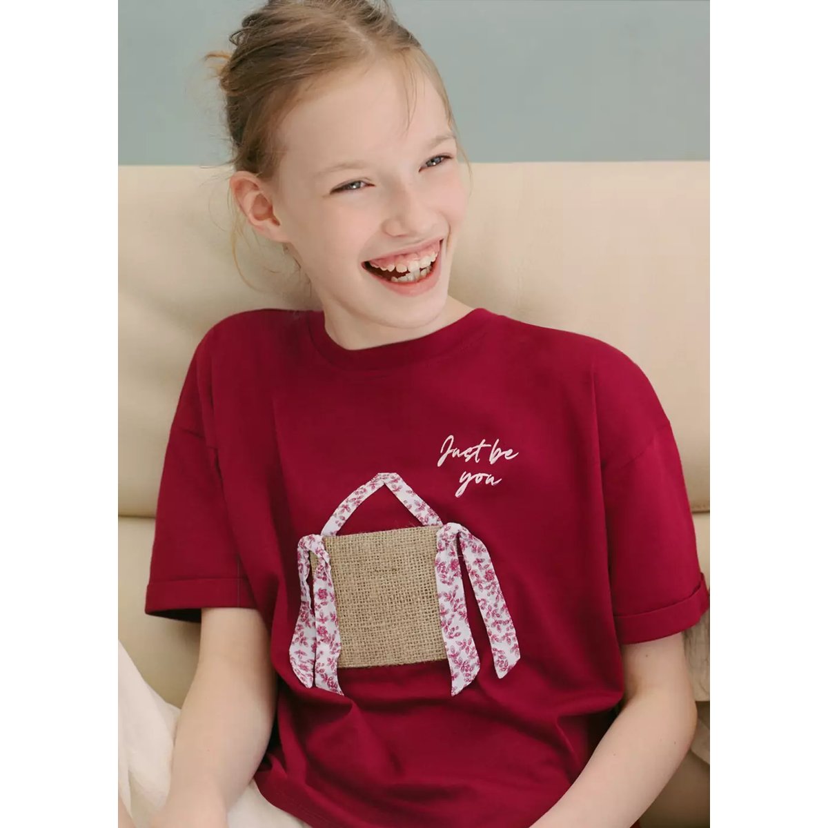 T-shirt en coton détail en relief grenat, MANGO KIDS